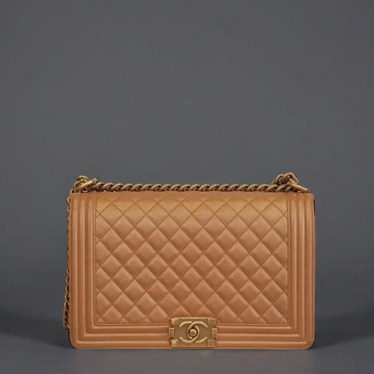 Caviar Quilted Medium Boy Flap Light Brown