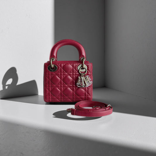 Lambskin Cannage Mini Lady Dior Red