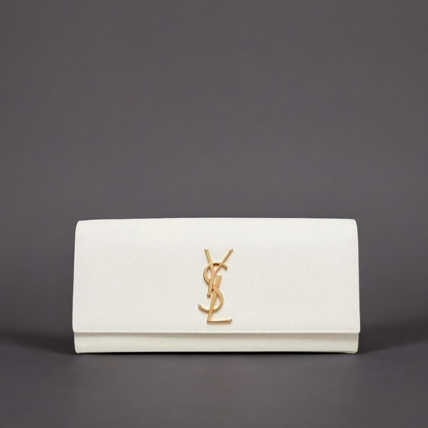 White Pebbled Leather Cassandre Clutch Bag