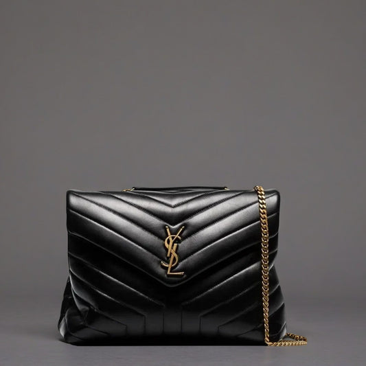 Calfskin Y Quilted Monogram Medium Loulou Chain Satchel Black
