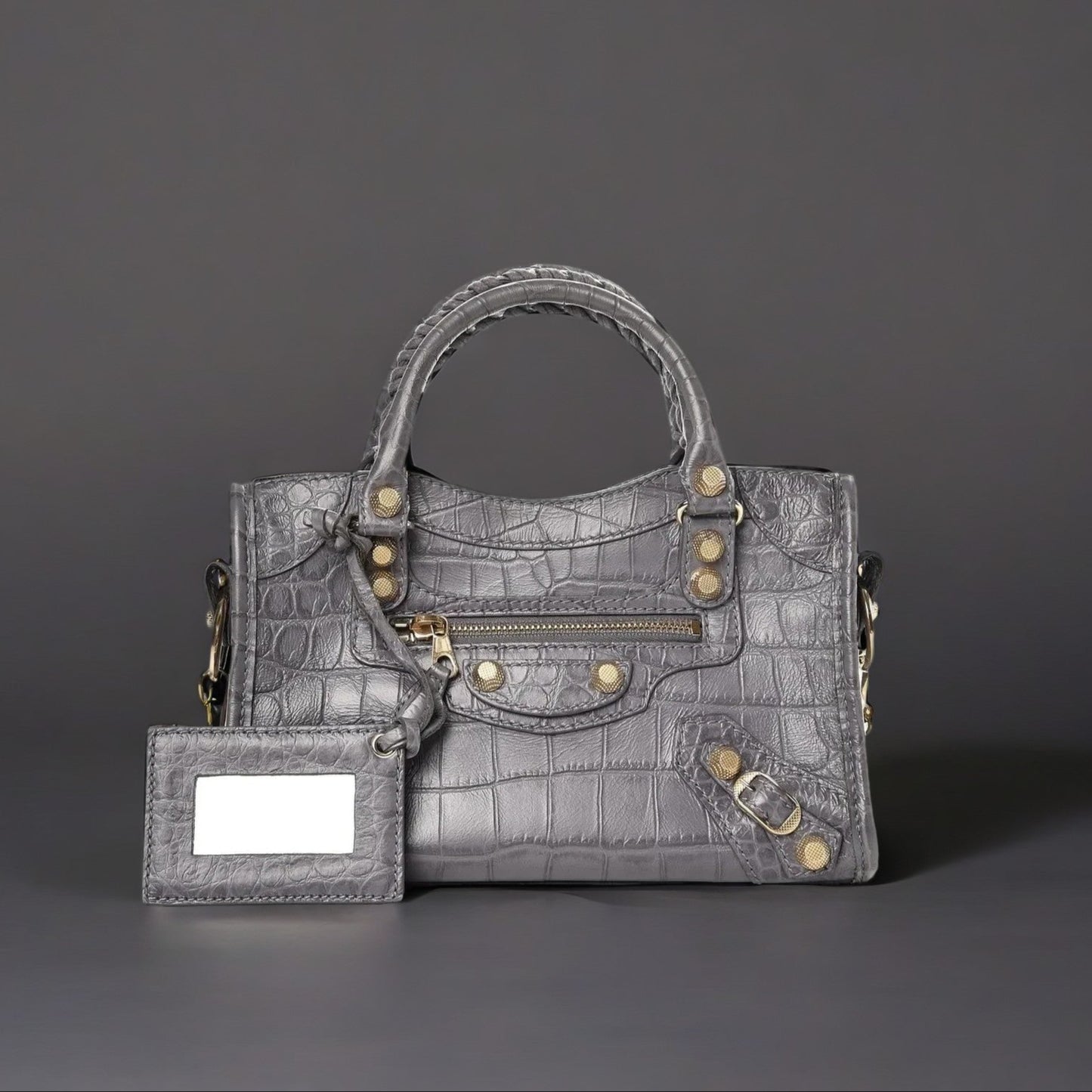 Calfskin Giant 12 Gold Hardware Crocodile Embossed Mini City Gris Beton