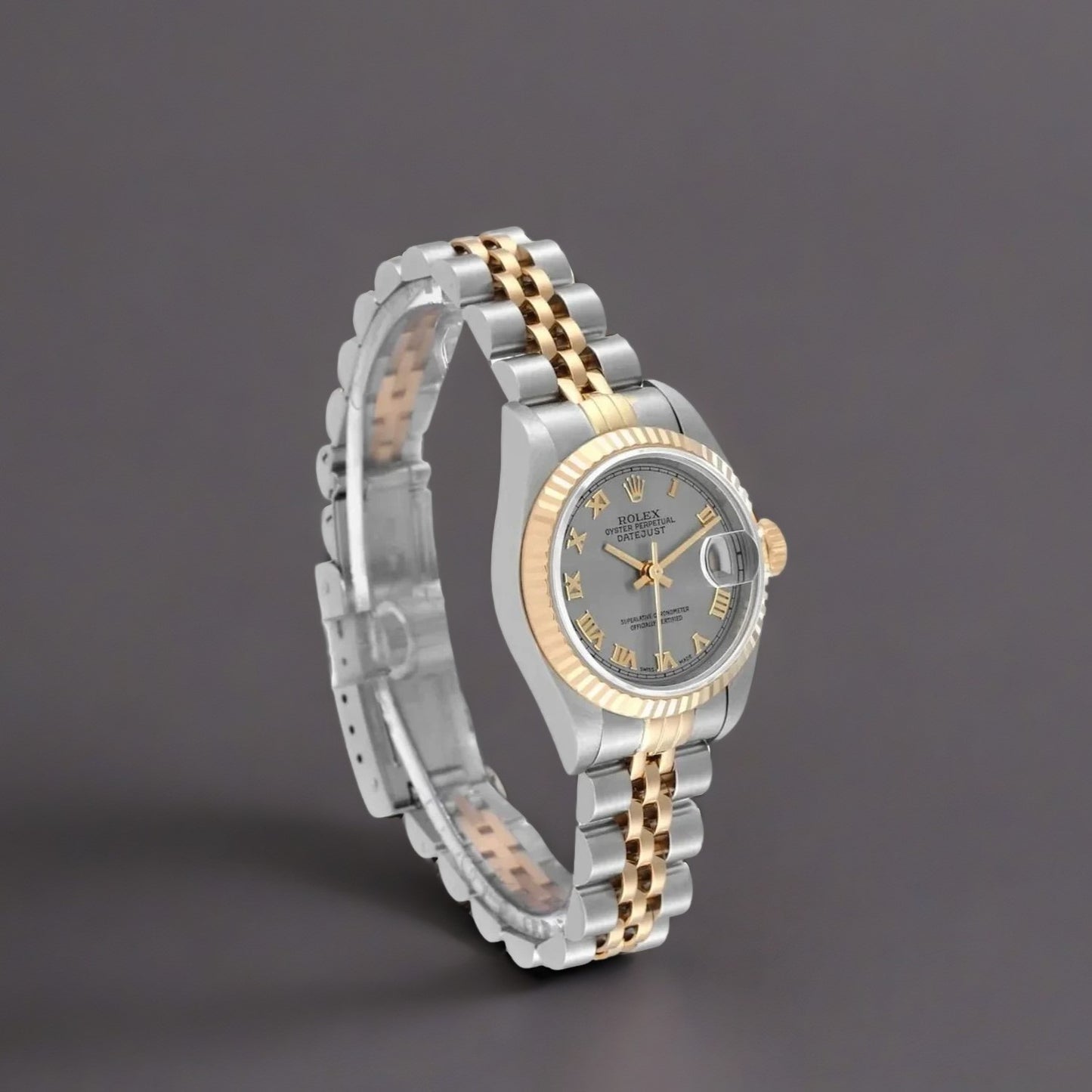 Rolex Datejust Steel 26mm Yellow Gold Slate Roman Dial Ladies Watch