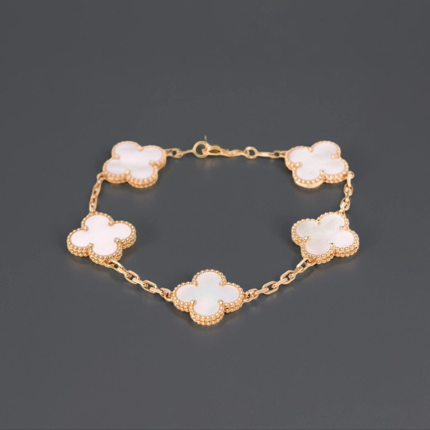 18K Yellow Gold Mother of Pearl 5 Motifs Vintage Alhambra Bracelet
