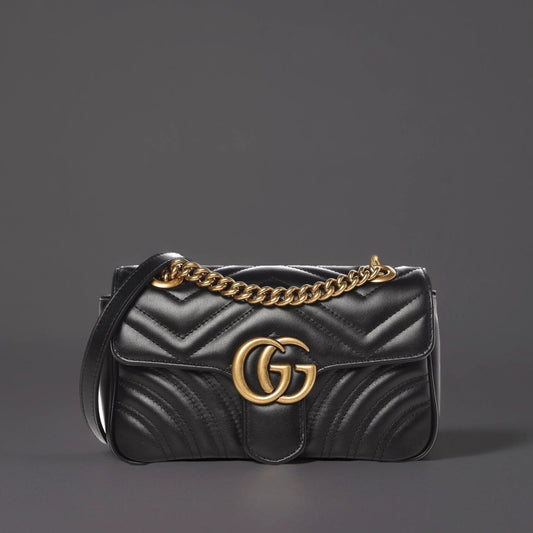 Calfskin Matelasse Mini GG Marmont Shoulder Bag Black