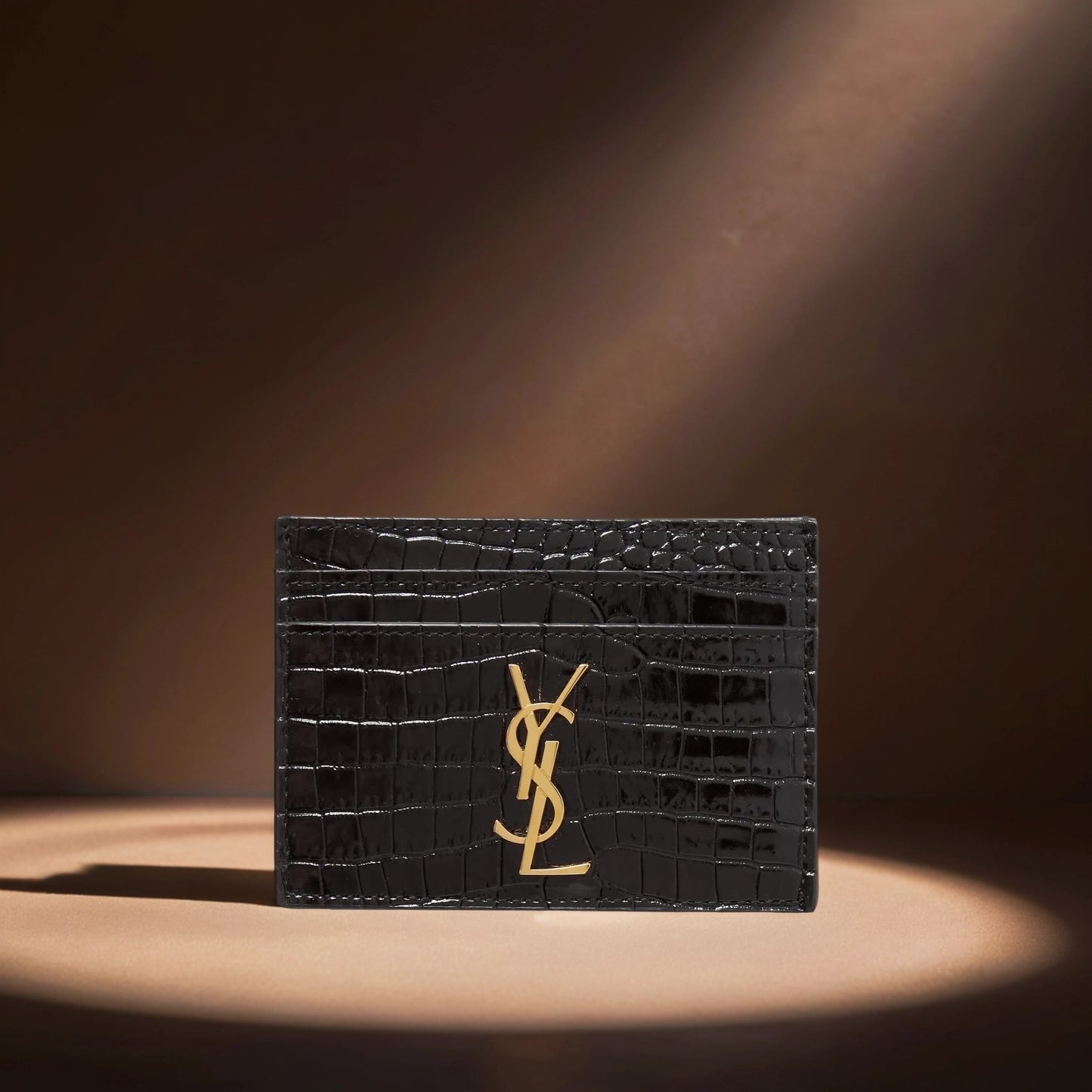 Shiny Calfskin Crocodile Embossed Monogram Cardholder
