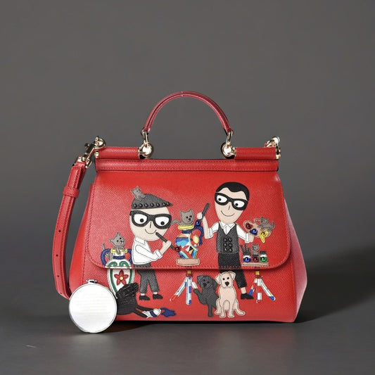 Dauphine Studded Medium DG Family Patch Miss Sicily Satchel Red