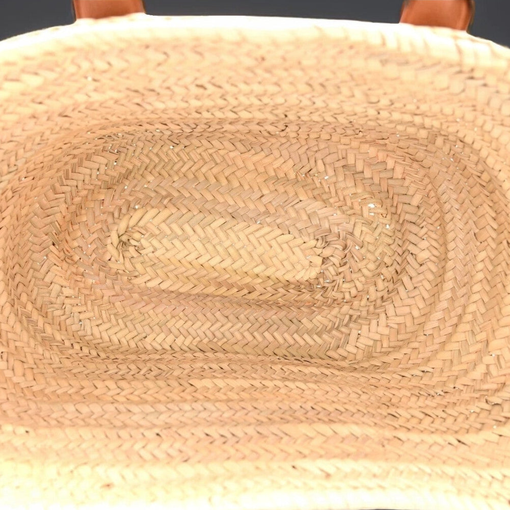 Raffia Small Grain Calfskin Medium Marcie Basket Tan