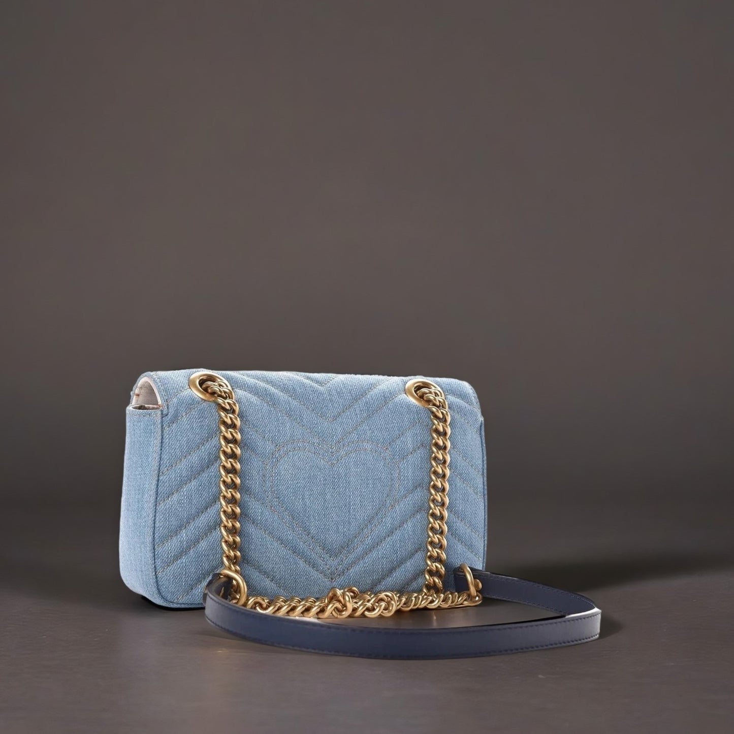 Denim Matelasse Mini Pearly GG Marmont Shoulder Bag Blue