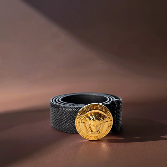 Medusa Snake Embossed Leather Belt 100 40