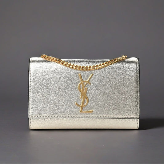 Metallic Calfskin Small Classic Monogram Kate Satchel Gold