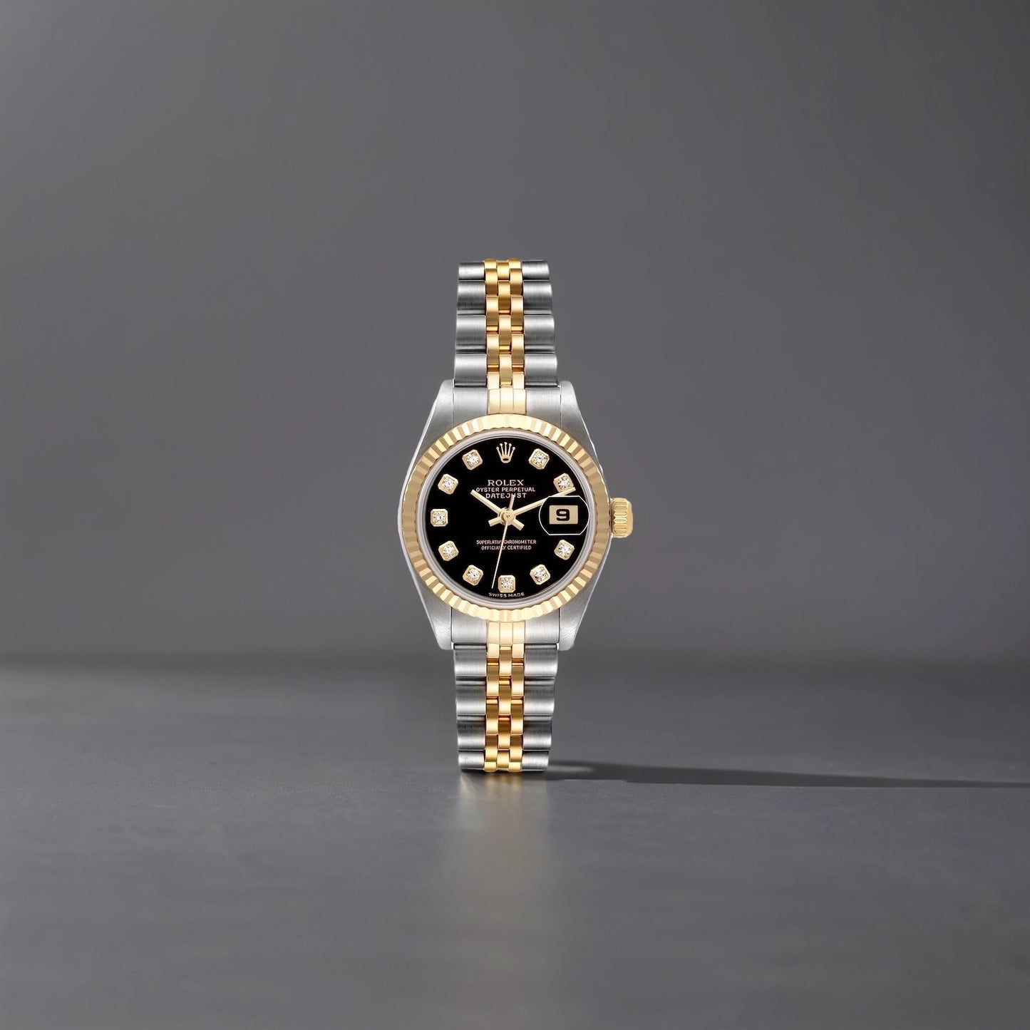 Rolex Datejust 26 Steel Yellow Gold Black Diamond Dial Ladies Watch