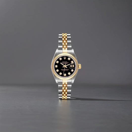 Rolex Datejust 26 Steel Yellow Gold Black Diamond Dial Ladies Watch