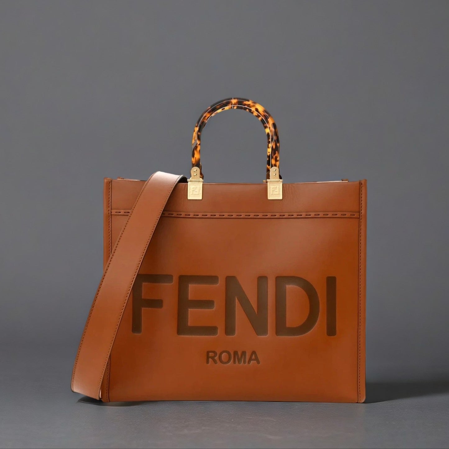 Vitello King Plexiglass Medium Fendi Sunshine Shopper Tote Cuoio