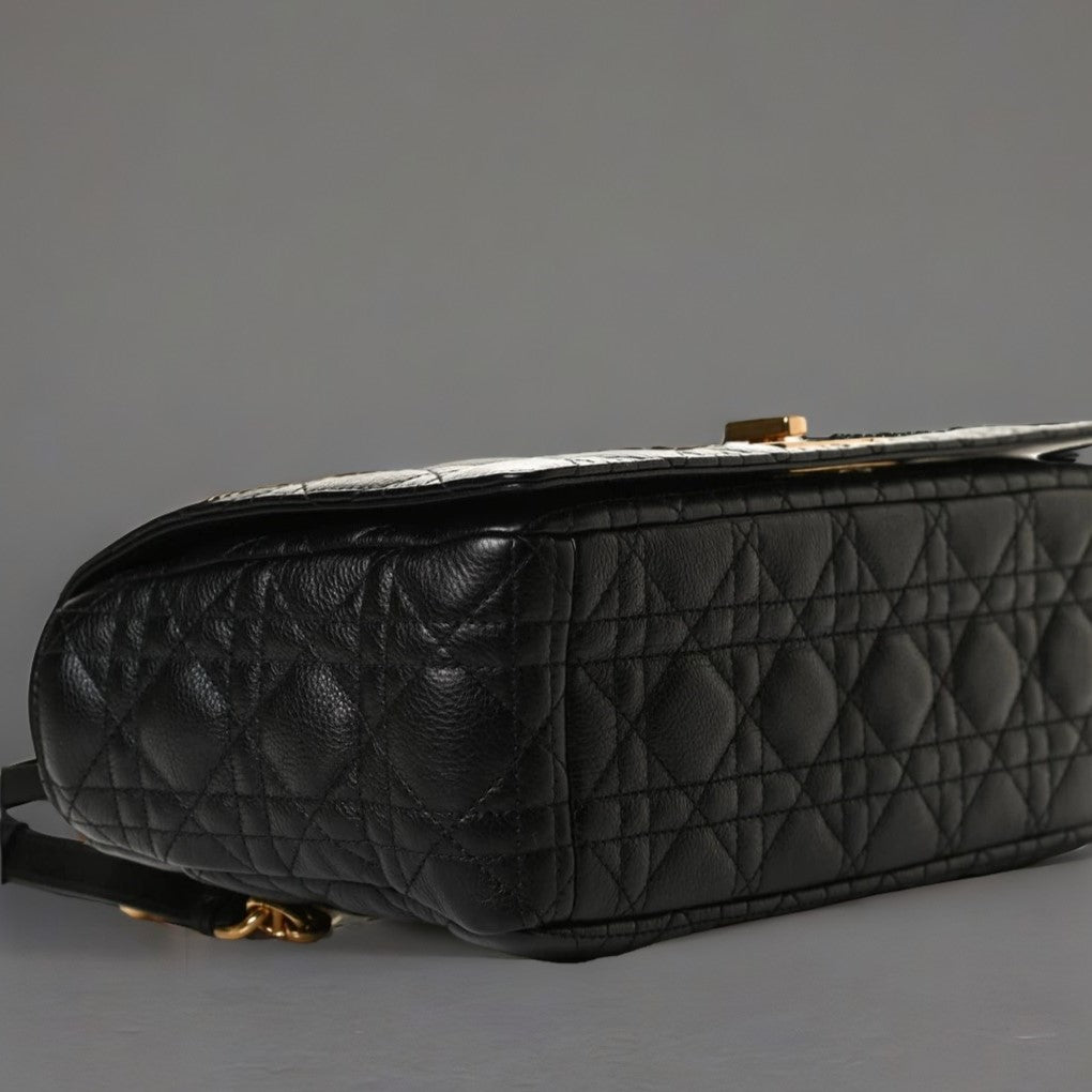 Grained Calfskin Cannage Large Caro Bag Black