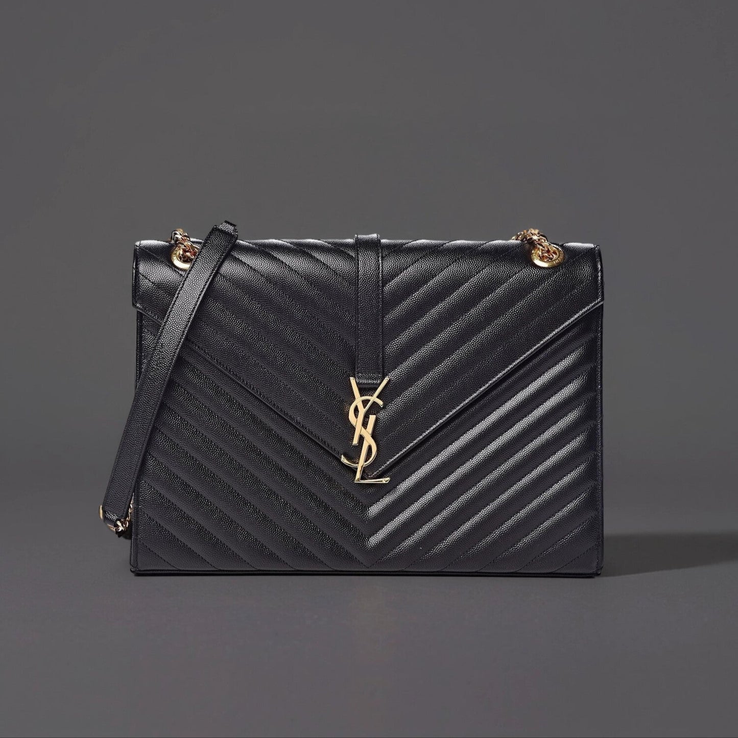 Grain De Poudre Matelasse Chevron Large Monogram Satchel Black