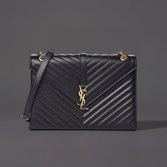 Grain De Poudre Matelasse Chevron Large Monogram Satchel Black