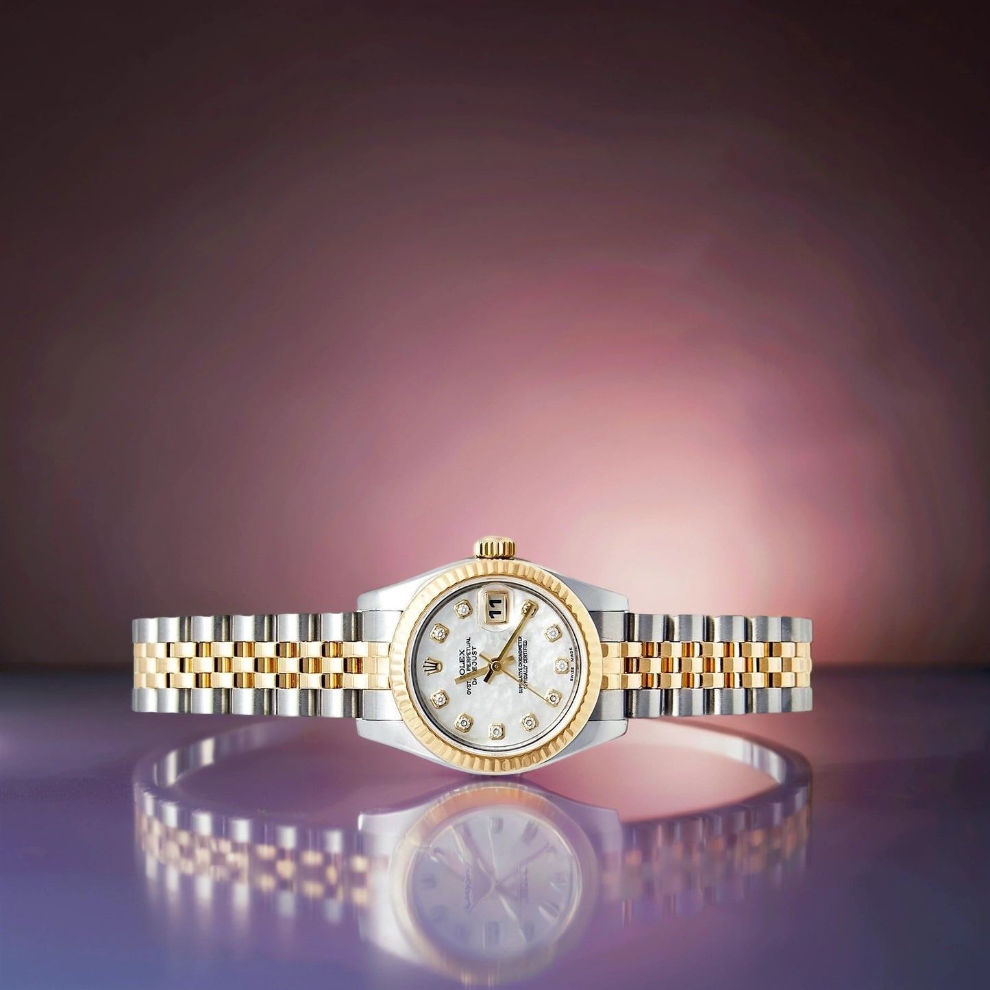 Rolex Mother of Pearl 18K Yellow Gold Stainless Steel Diamond Datejust
