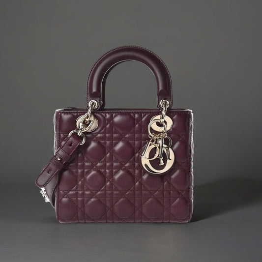 Lambskin Cannage Small Lucky Badges My Lady Dior Burgundy