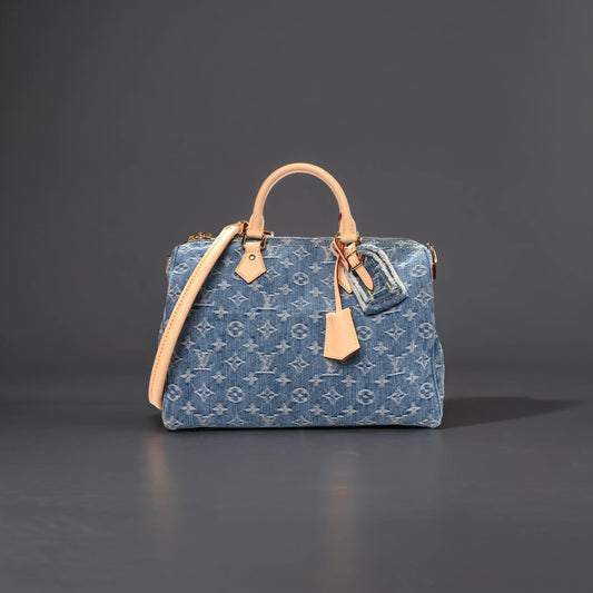 Monogram Denim Speedy Soft 30 Blue