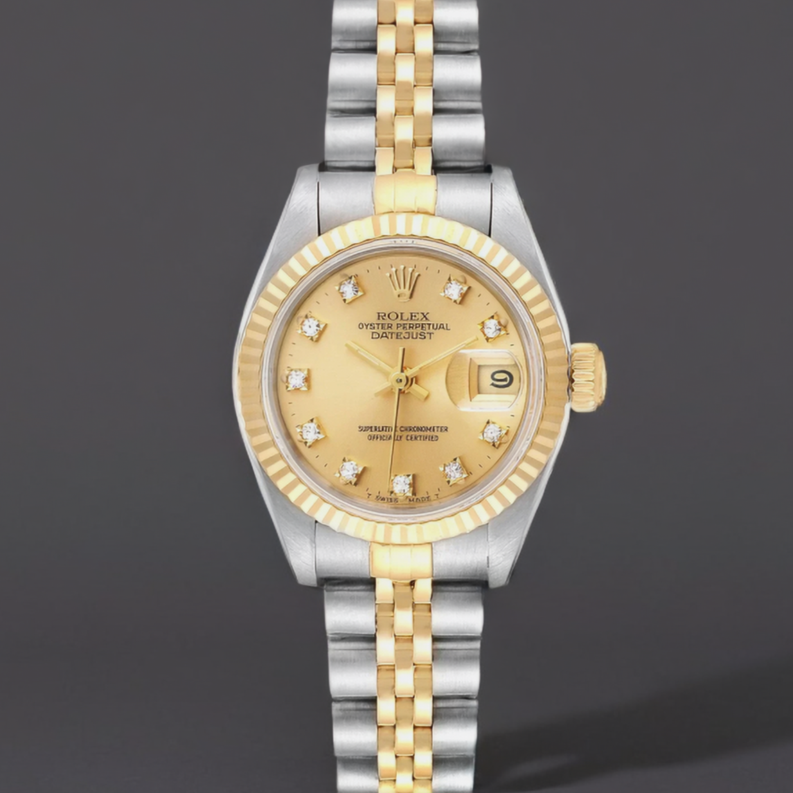 Rolex Datejust 26mm Steel Yellow Gold Diamond Dial Ladies Watch