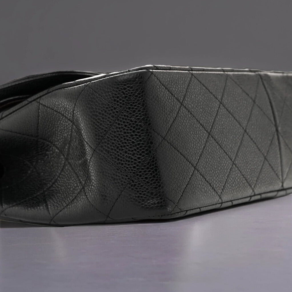 Caviar Quilted Medium Double Flap Black