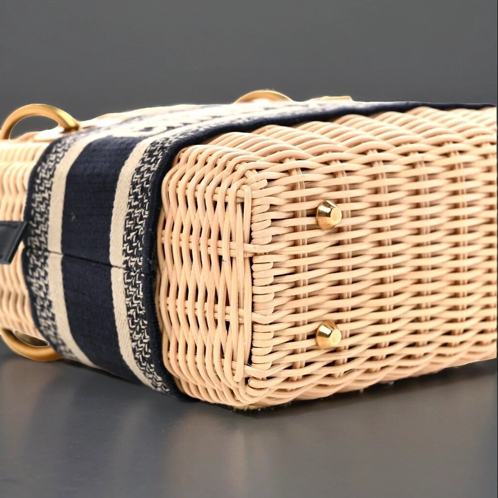 Wicker Oblique Mini Lady Dior Bag Blue