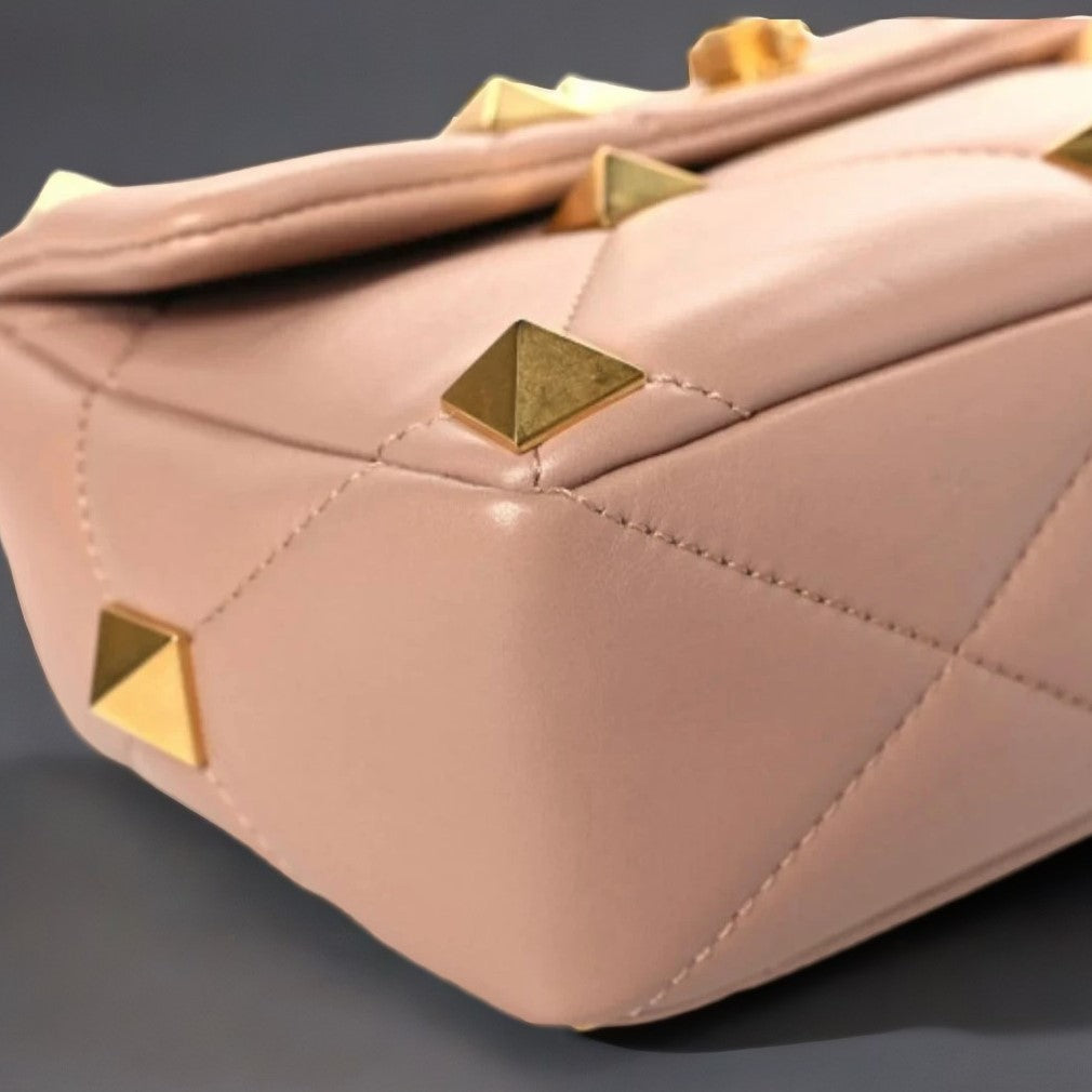 Nappa Medium Roman Stud Shoulder Bag Rose Cannelle
