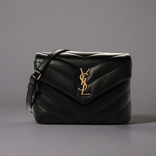 Calfskin Y Quilted Monogram Toy Loulou Crossbody Bag Black