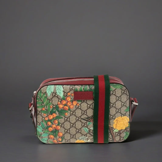 Gucci Red/Beige Tian Print GG Supreme Canvas and Leather Camera Shoulder Bag