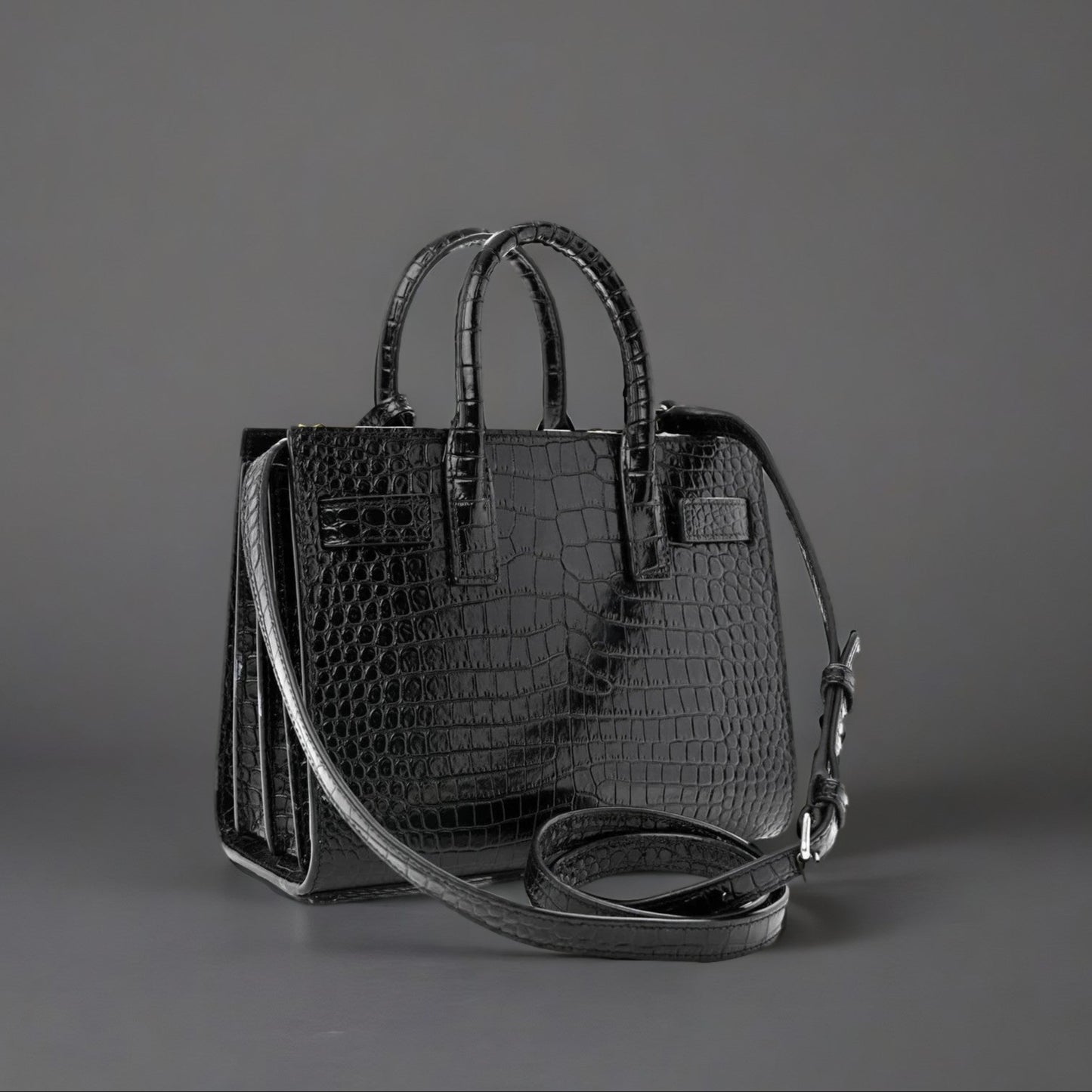 Calfskin Crocodile Embossed Nano Sac De Jour Black