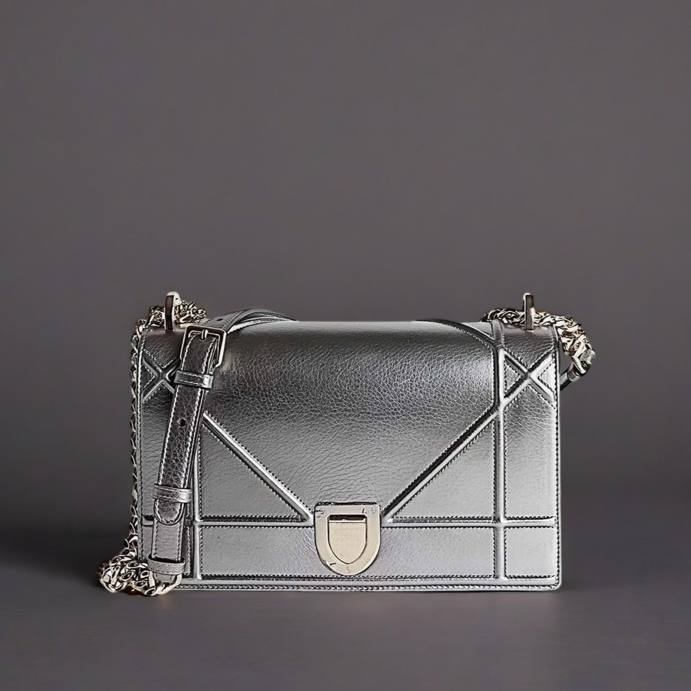 Dior Diorama Flap Bag Pewter Colour Leather