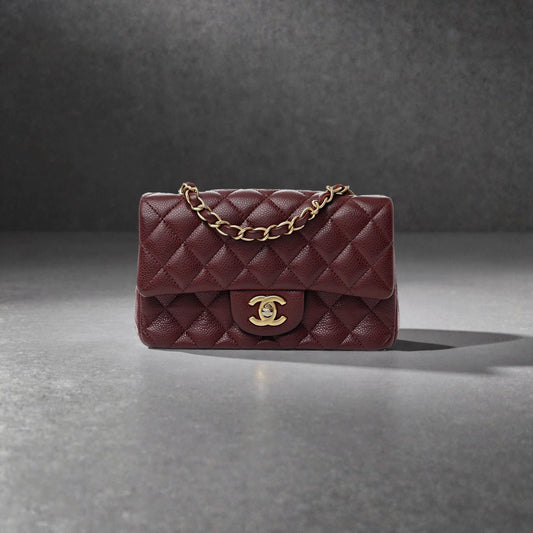Caviar Quilted Mini Rectangular Flap Dark Red