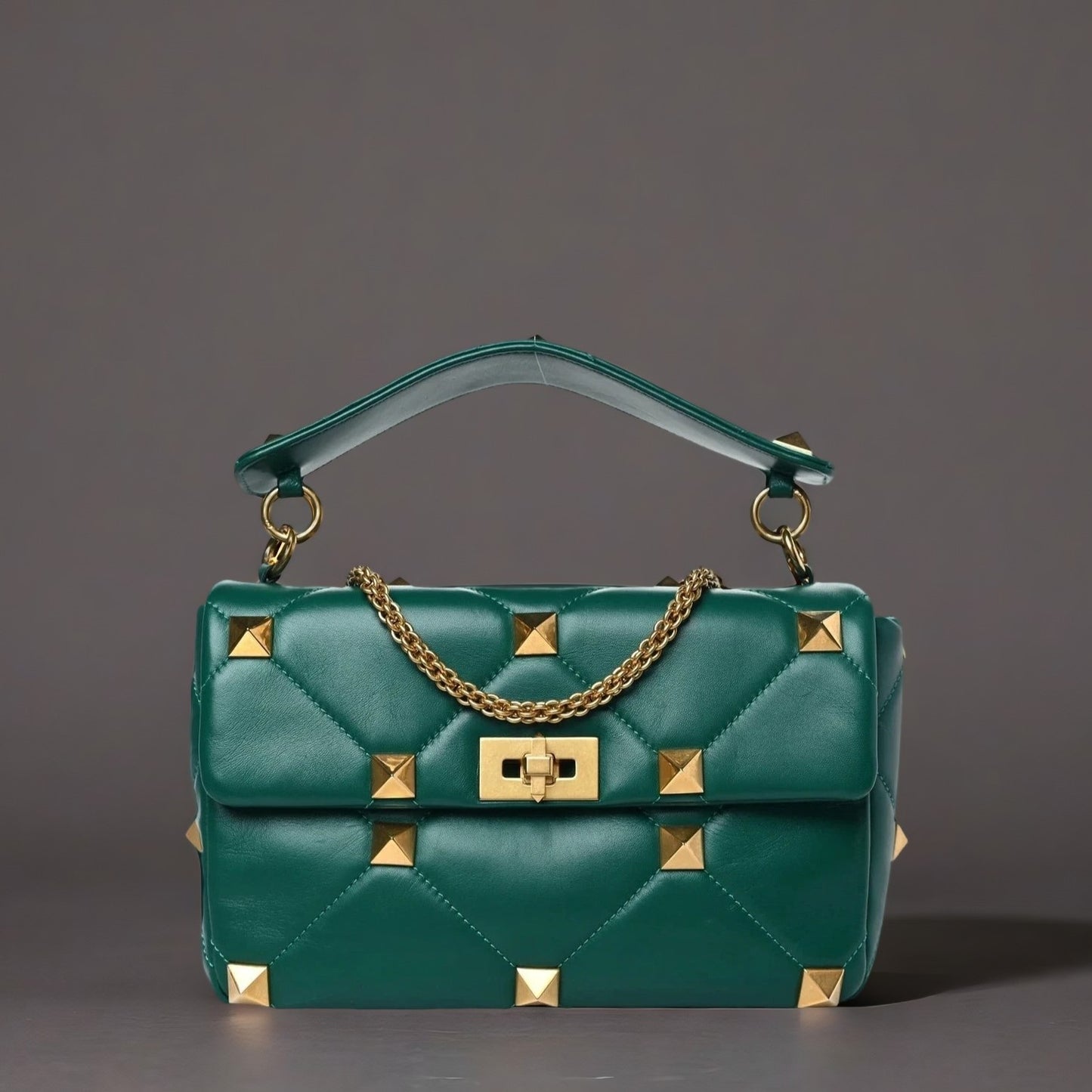 Nappa Large Roman Stud Shoulder Bag Jungle