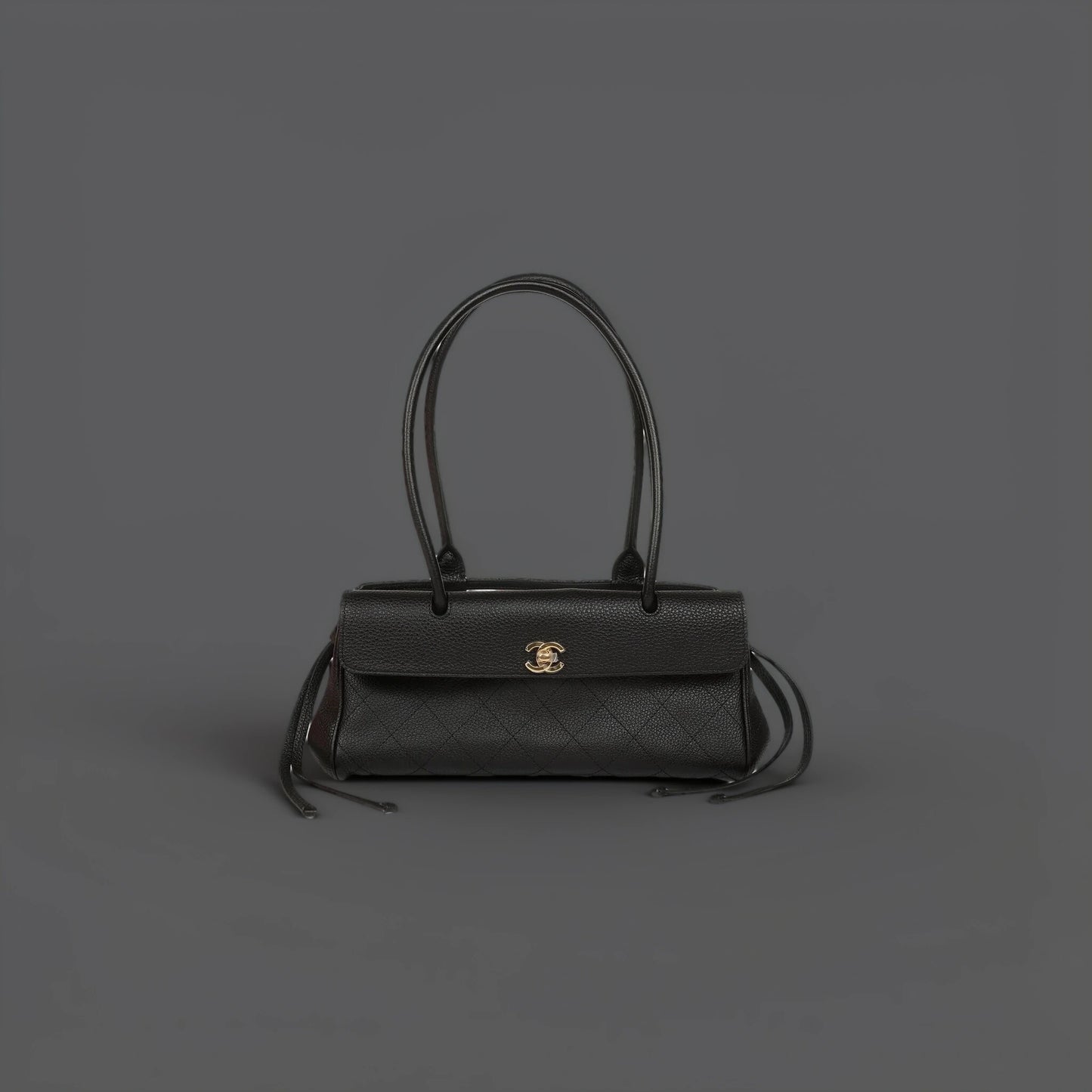 Grained Calfskin Stitched Urban Essentials Small Shopping Bag Black
