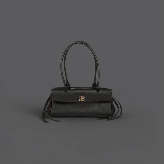 Grained Calfskin Stitched Urban Essentials Small Shopping Bag Black