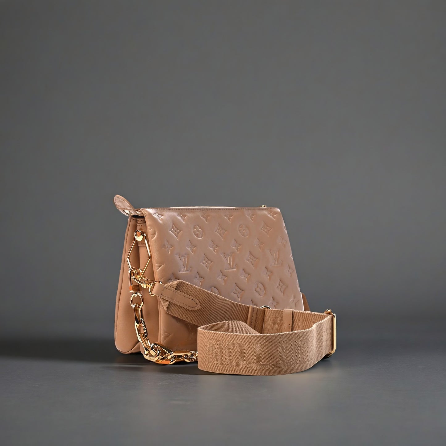 Lambskin Embossed Monogram Coussin PM Camel