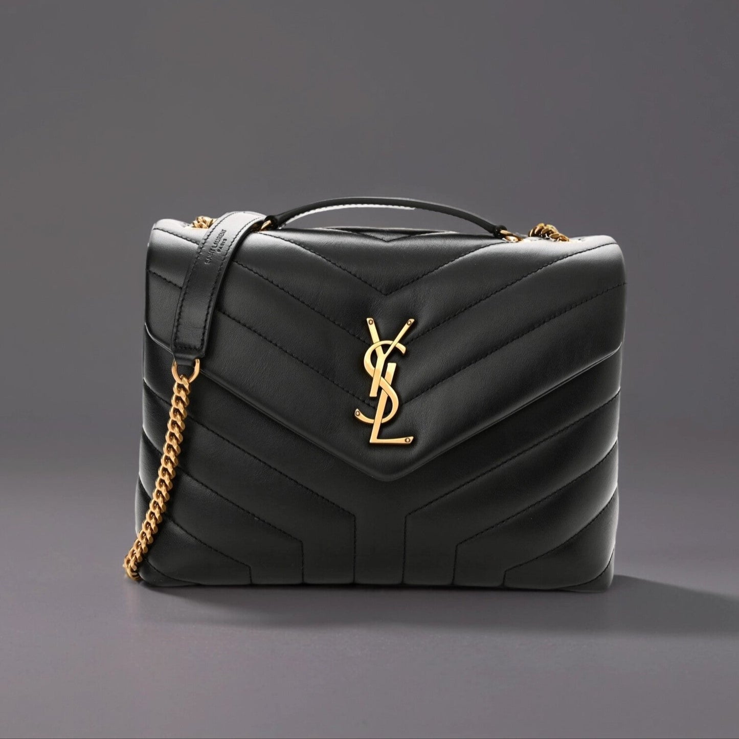 Calfskin Y Quilted Monogram Small Loulou Chain Satchel Black