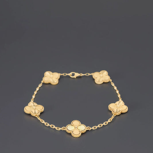 18K Yellow Gold 5 Motifs Guilloche Vintage Alhambra Bracelet