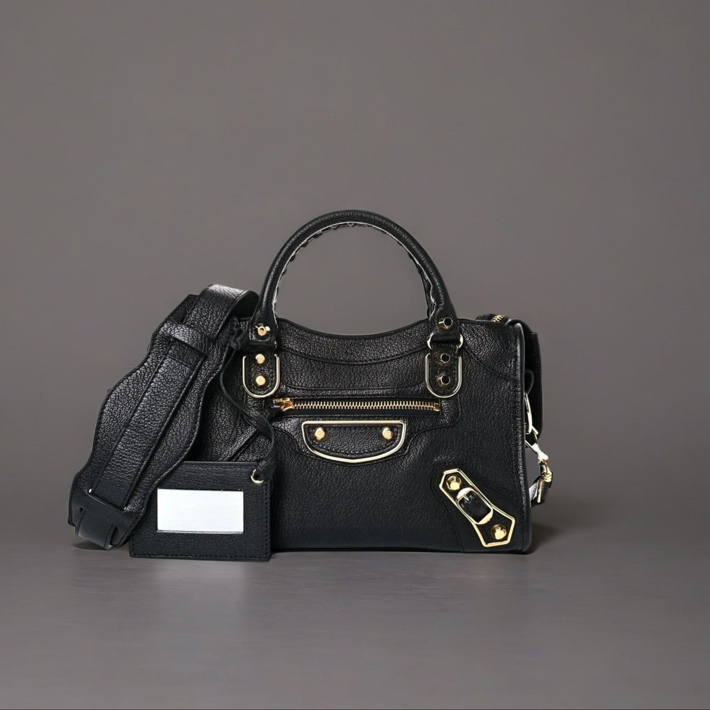 Chevre Gold Metallic Edge Hardware Mini City Black