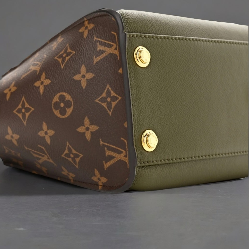 Calfskin Monogram On My Side MM Laurier Green Toffee Latte Beige