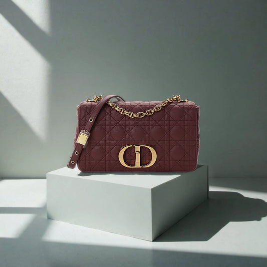 Calfskin Cannage Medium Caro Bag Brick Red