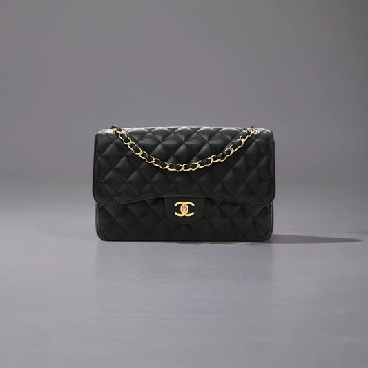 Caviar Quilted Jumbo Double Flap Black