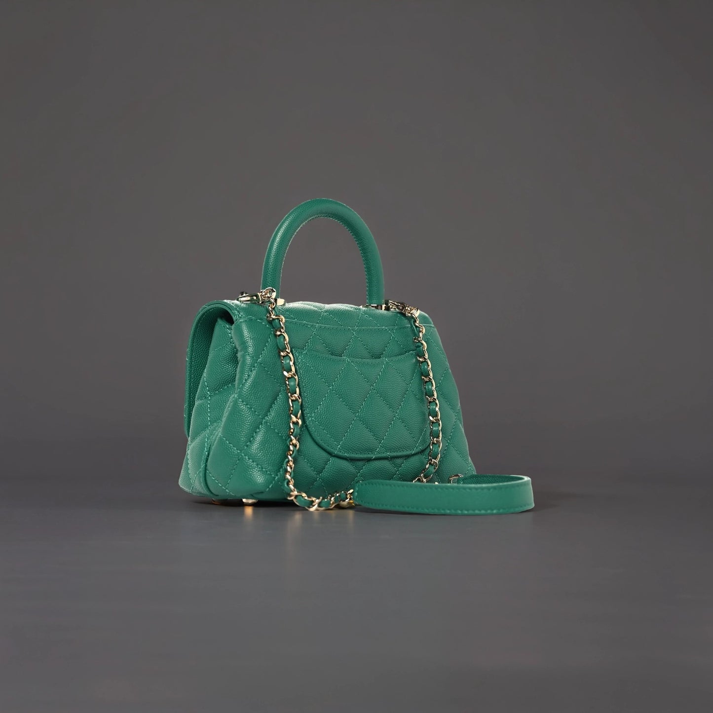 Caviar Quilted Extra Mini Coco Handle Flap Green