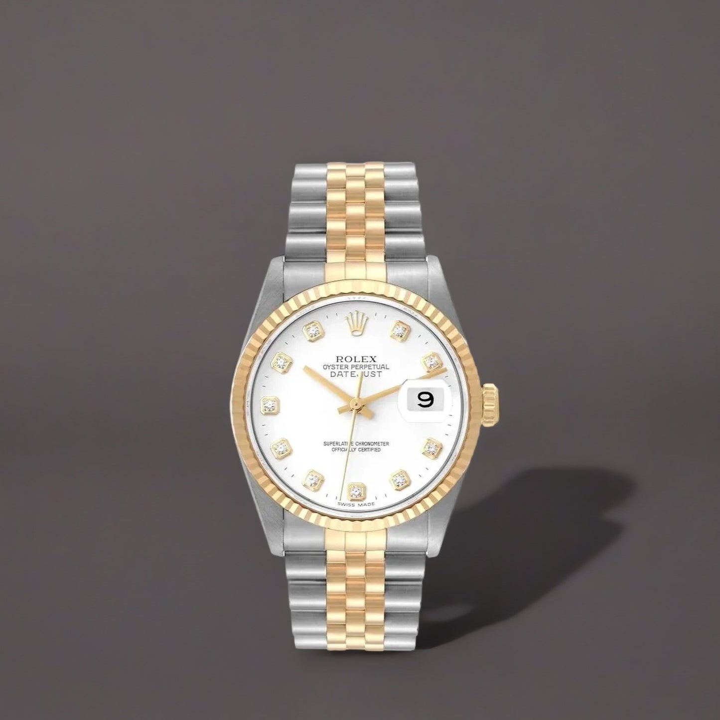 Rolex Datejust White Diamond Dial Steel Yellow Gold Watch