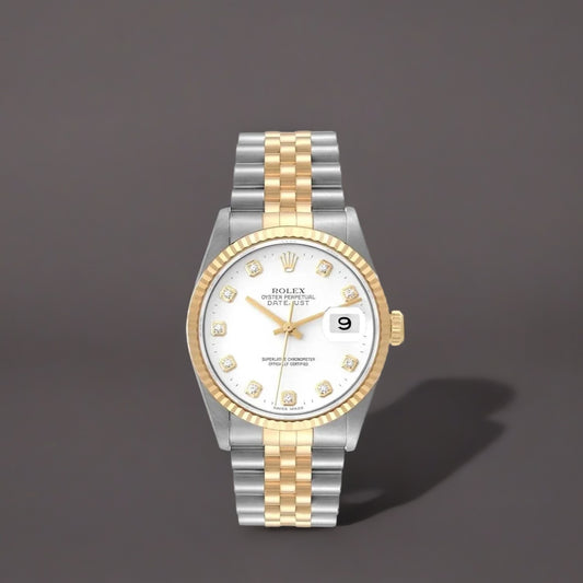 Rolex Datejust White Diamond Dial Steel Yellow Gold Watch