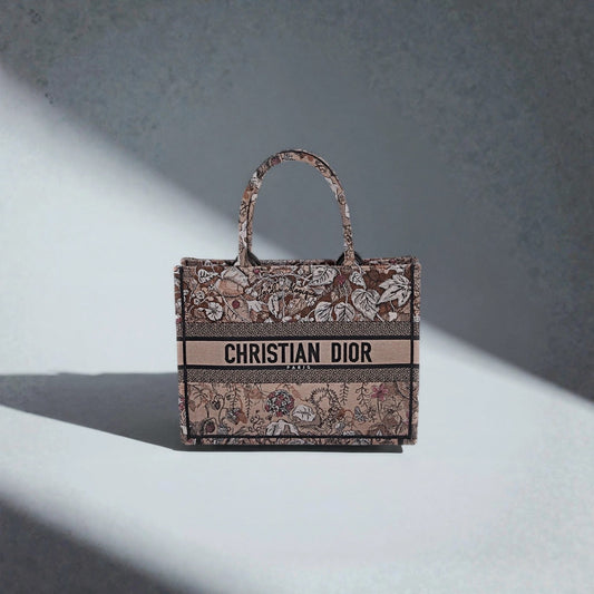 Christian Dior New Small Jardin Magique Book Tote Embroidered Power Pink Canvas