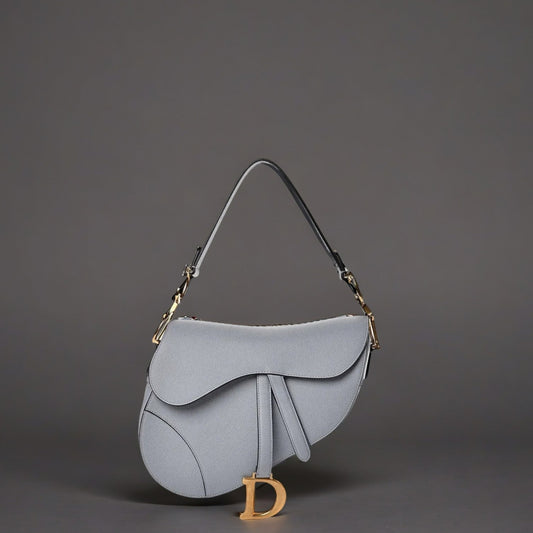 Grained Calfskin Saddle Bag Sky Blue