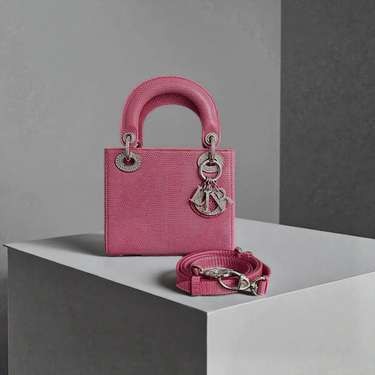 Lizard Swarovski Crystal Mini Lady Dior Pink