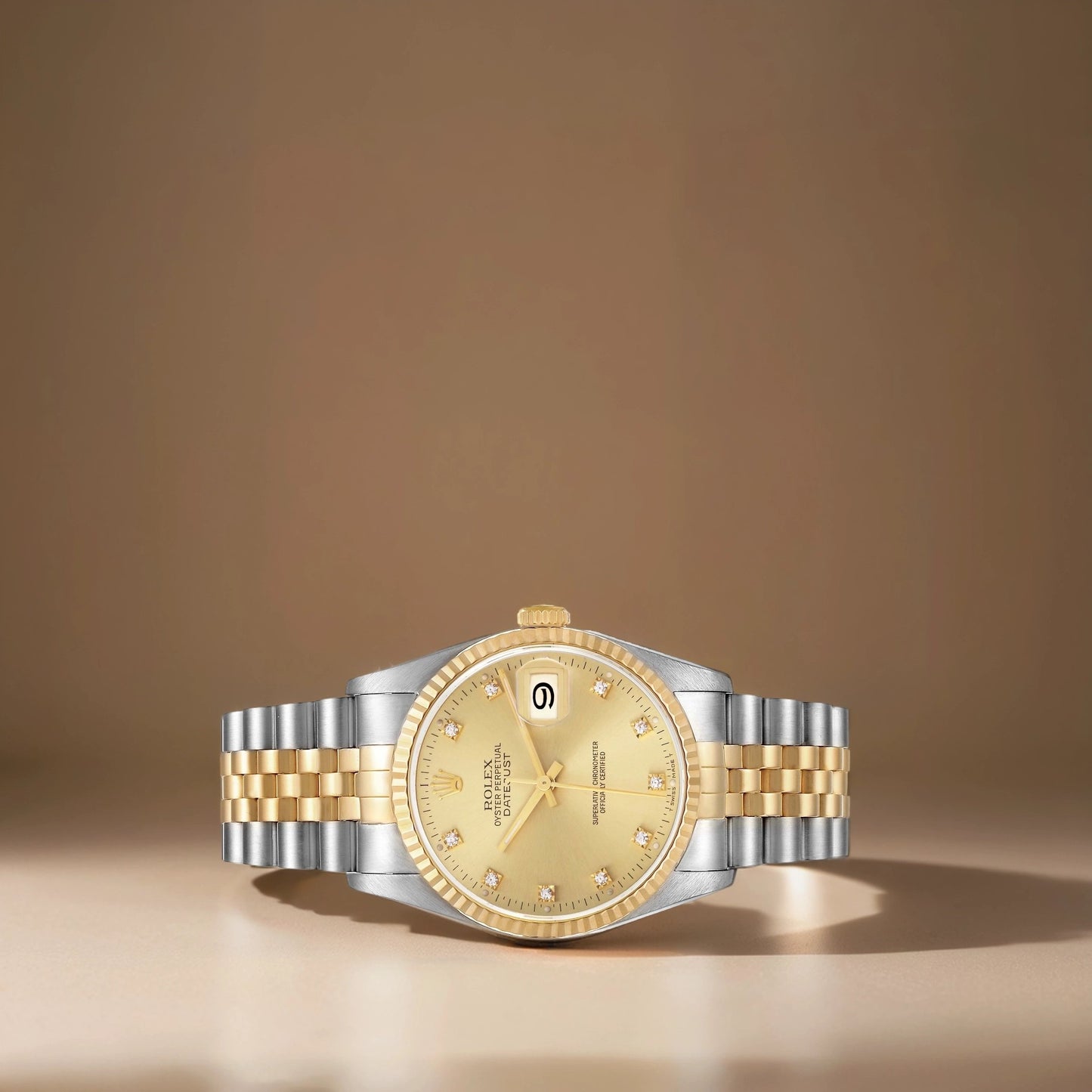 Rolex Datejust 36mm Champagne Diamond Dial Steel Yellow Gold