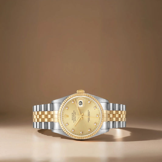 Rolex Datejust 36mm Champagne Diamond Dial Steel Yellow Gold